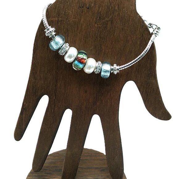 Beaded Charm Bracelet on Silver-tone Snake Chain - Picture 6 of 14